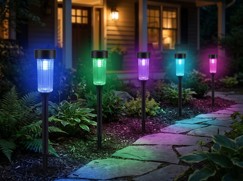Solarne RGB lampe u dvorištu noću